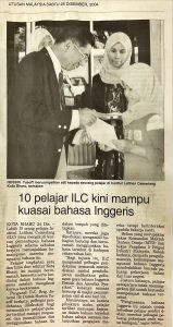 Utusan Malaysian ewspaper article titled "10 pelajar ILC kini mampu kuasai bahasa Inggeris"