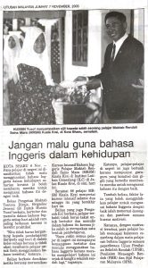 Utusan Malaysia newspaper article titled "Jangan malu guna bahasa Inggeris dalam kehidupan"